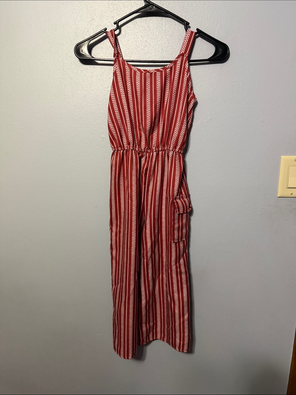 Girls Red Striped Sleeveless One-Piece Romper